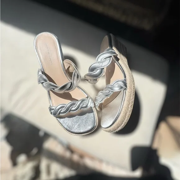 Stuart Weitzman Silver Twist‎ Espadrille Wedge Sandals